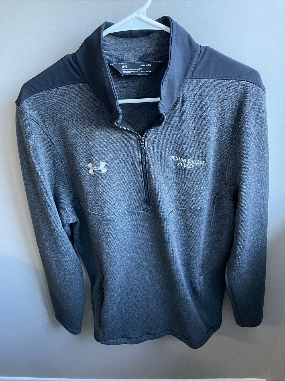 Under Armour Gray Men's Quarter-Zip Pullover with Boston College Hockey Logo